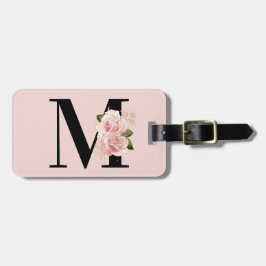  Blommigten ro Guld Glitter och svartmonogram Bagagebricka