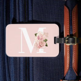 Blommigten ro Guld Glitter  och vit Monogram Bagagebricka