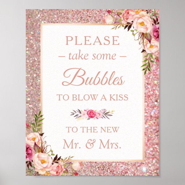 Blommigten Ro Guld Glitter vänligen ta Bubbles-sig Poster (Framsidan)