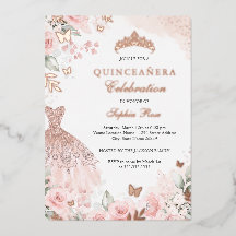  Blommigten ro Guld Quinceanera
