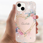 blommigten Ro guld silver glitter, namn<br><div class="desc">En metallisk bakgrund i ro guld tittar. Faux silver glitter damm som dekoration. Ett gyllene hjärta som dekoreras med rosa blommor. Anpassa och lägg till ett namn. Namn är skrivet med ett modernt grått färgad-handskript.</div>