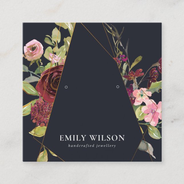 BLOMMIGTEN RO  i  GULD BURGUNDY EARRING VISNING Fyrkantigt Visitkort (Framsida)