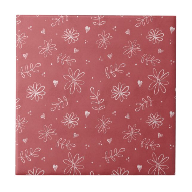Blommigten Ro Red Ceramic Tile Kakelplatta (Framsidan)