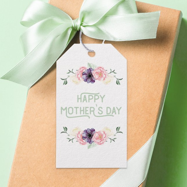 Blommigten Ro vid mors dag Vild | Vit Presentetikett (Personalized floral mother's day gift tags)