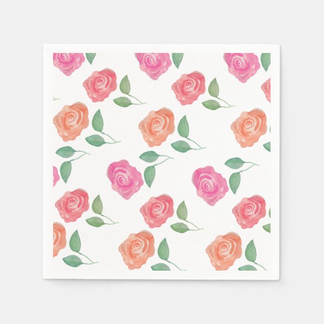 Blommigten ro Watercolor Pappersservett (Framsidan)