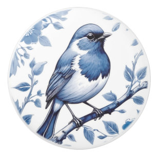 Blommigten Robin Bird Delft Blue and White Knopp
