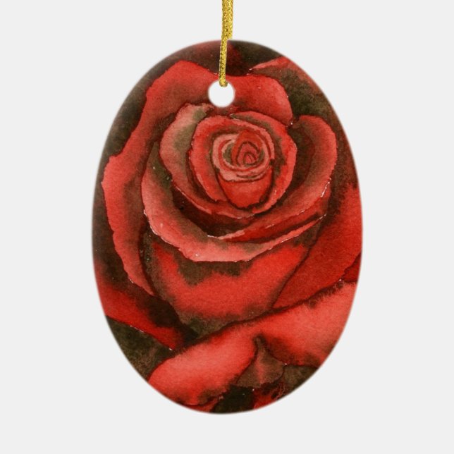 blommigten "Röd ros #3" Ornament (Framsidan)