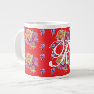 Blommigten röd ros Shabby chic Ro Mönster Jumbo Mugg