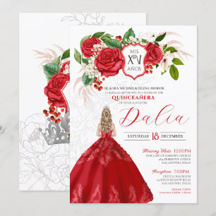Blommigten Röd ros Vapensköld Quinceanera Inbjudningar