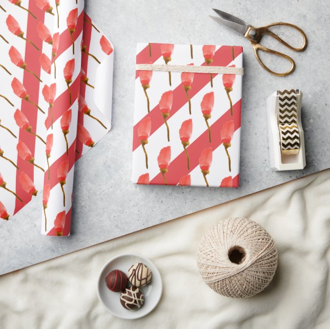 Blommigten Röd vallmo med vattenfärg Hand Payed Re Presentpapper (Hantverk)