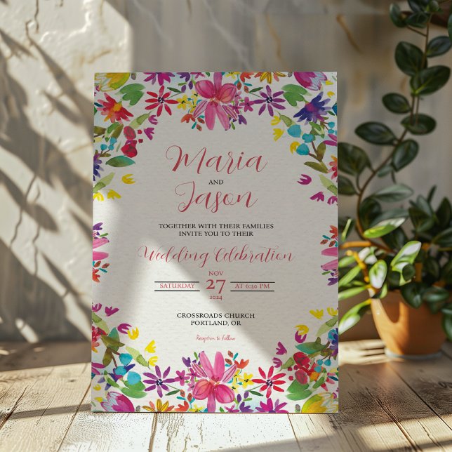 Blommigten Romantic Flowers Bröllop Inbjudningar (Mexican Watercolor Floral Romantic Flowers Wedding Invitation)