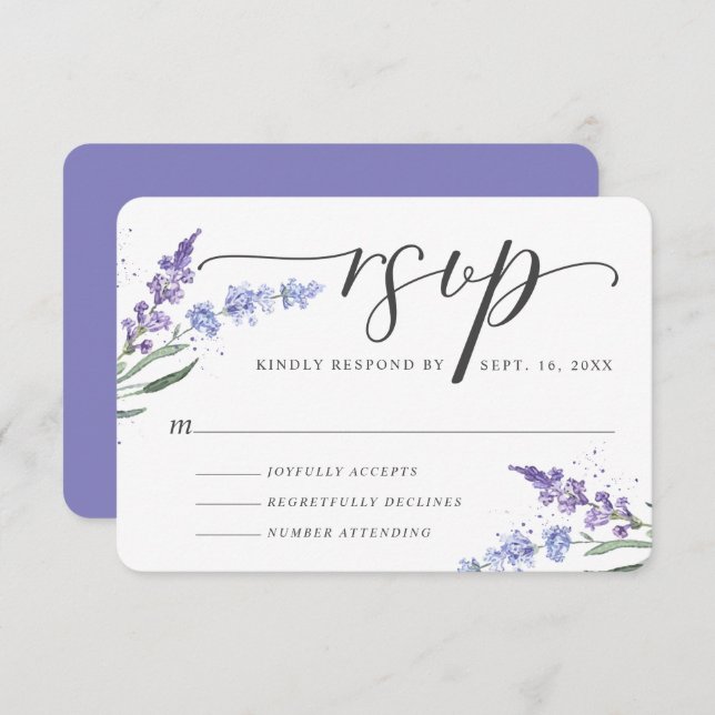 Blommigten Romantic Watercolor Lavender OSA Kort (Fram/baksida)