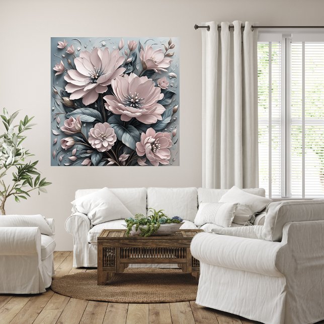 Blommigten rosa Blooms  Art Poster (Pink Blooms Floral Art Poster Mockup 1)