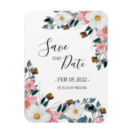 Blommigten Rosa för Rustik Elegant Spara datum Magnet