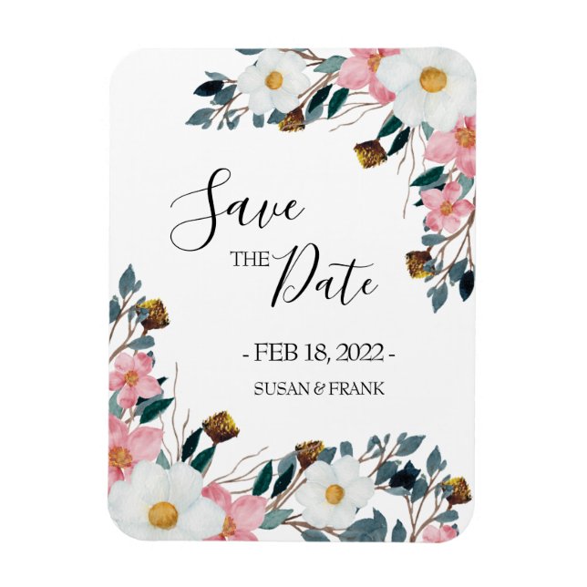 Blommigten Rosa för Rustik Elegant Spara datum Magnet (Vertikal)