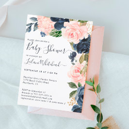 Blommigten Rosa Navy  Cascade Inbjudningar