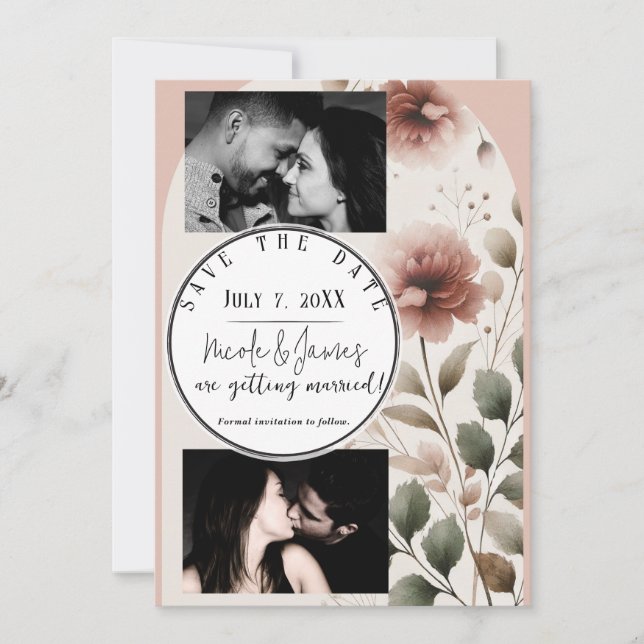 Blommigten Rosa och Grönt i Desert Ro Spara datum Inbjudningar (Framsida)