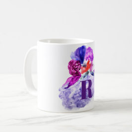 Blommigten rosa och violett vattenfärg Monogrammad Kaffemugg