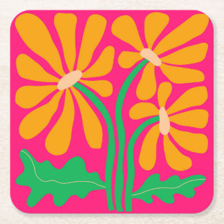 Blommigten rosa Retro Underlägg Papper Kvadrat