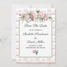 Blommigten rosa ros vattenfärg Spara datum 