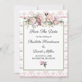 Blommigten rosa ros vattenfärg Spara datum Spara Datumet