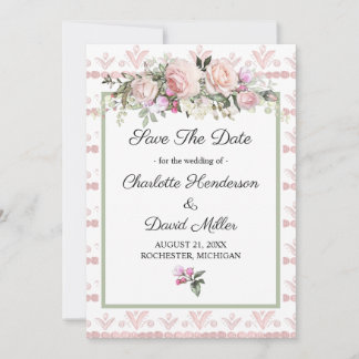 Blommigten rosa ros vattenfärg Spara datum  Spara Datumet