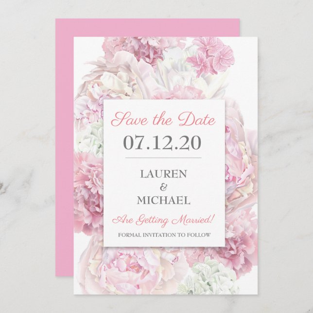 Blommigten  Rosa Spara datum Inbjudningar (Fram/baksida)