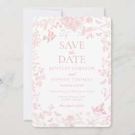 Blommigten rosa Toile De Jouy Fransk Spara datum Inbjudningar