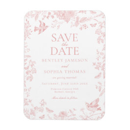 Blommigten rosa Toile De Jouy Fransk Spara datum Magnet