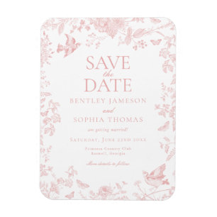 Blommigten rosa Toile De Jouy Fransk Spara datum Magnet