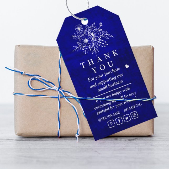 blommigten royal Blue Scratch - tack för Märkrn Gi Presentetikett (For the ones who love a dramatic touch #Christmas #holiday #zazzlemade #royalblue #scratch #gifttag)