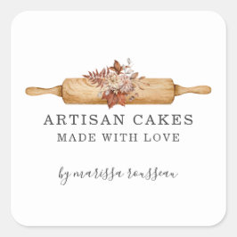 Blommigten Rullande penna S. för bakverk (Chef Wat Fyrkantigt Klistermärke