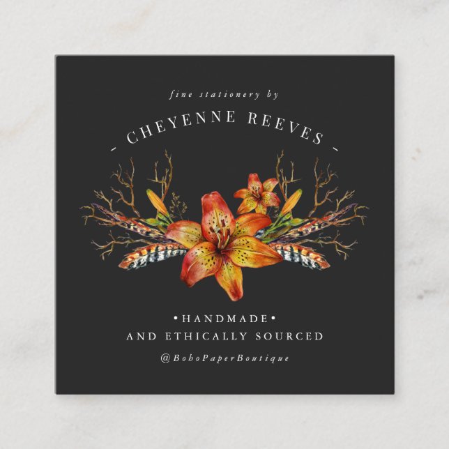 Blommigten Rustic Autumn | Vattenfärgad Logotyp Fyrkantigt Visitkort (Framsida)