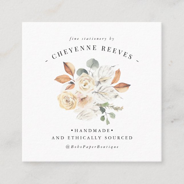 Blommigten Rustic Autumn | Vattenfärgad Logotyp Fyrkantigt Visitkort (Framsida)