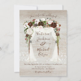 Blommigten Rustic Barn Wood Canopy Bröllop Inbjudningar