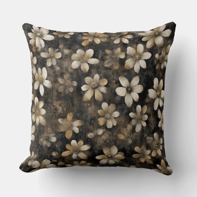 Blommigten Rustic Black Guld White Kudde (Framsida)