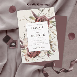 Blommigten Rustic Boho Marsala Cream Inbjudningar