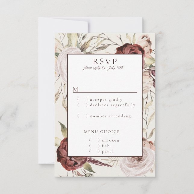 Blommigten Rustic Boho Marsala Cream OSA Kort (Framsida)