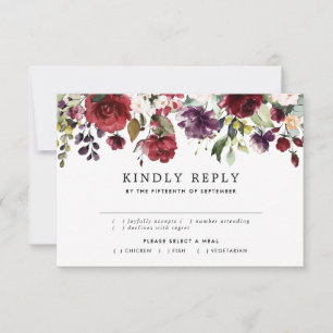 Blommigten Rustic Bröllop i Watercolor Burgundy Re OSA Kort