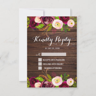 Blommigten Rustic Burgundy Marsala Barn Wood Brö OSA Kort