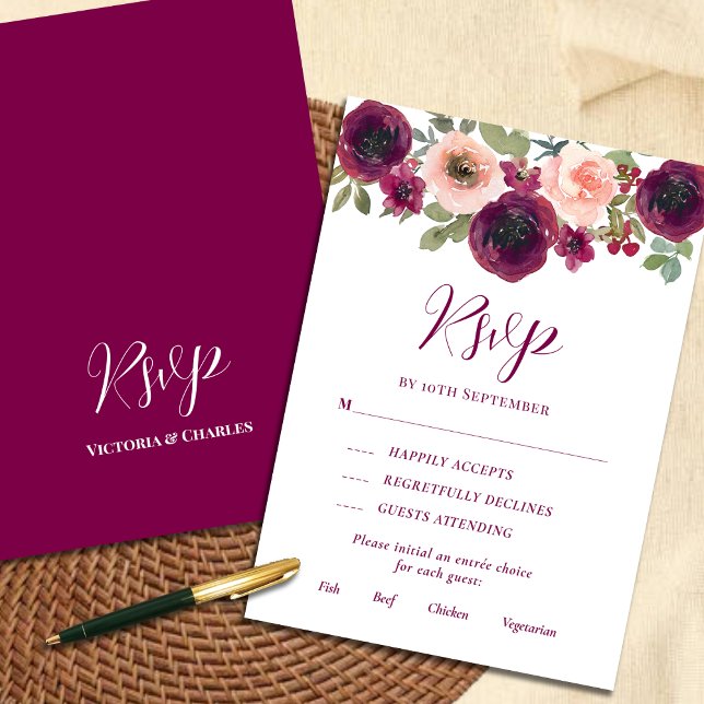 Blommigten Rustic Burgundy Watercolor OSA Kort (Skapare uppladdad)