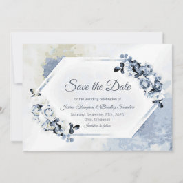 Blommigten Rustic Dusty Blue Watercolor Spara Datumet