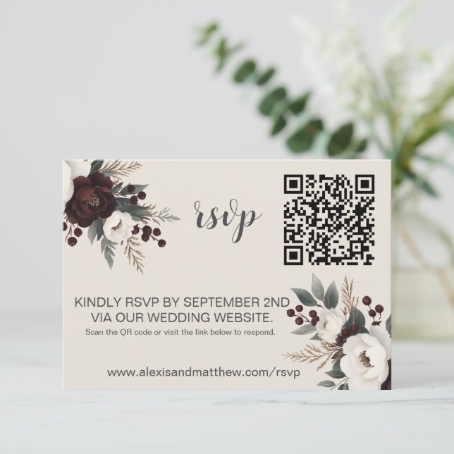 Blommigten Rustic Elegance Burgundy & Cream OSA Kort (Stående Fram)