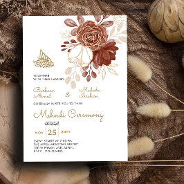 Blommigten Rustic Guld Muslim Mehndi Inbjudningar