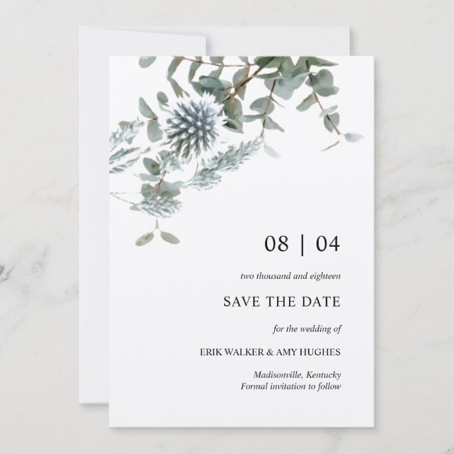 Blommigten Rustic Kraft Blue Thistle Spara datum Inbjudningar (Framsida)