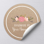 Blommigten Rustic Kraft  för handgjord Vintage Runt Klistermärke<br><div class="desc">Handmade Product Vintage Blommigt Rustic Kraft Business Stickers.</div>