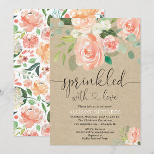 Blommigten Rustic Kraft, från baby sprinkle Inbjudningar
