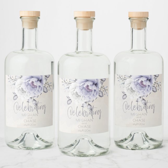 Blommigten Rustic Lilac och Alabaster Peony Spritflaskor Etikett (Flaskor)