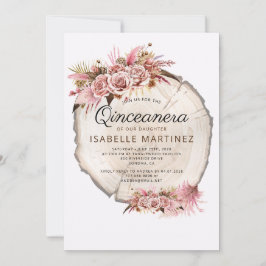 Blommigten Rustic Quinceanera  Rosa ros Inbjudningar