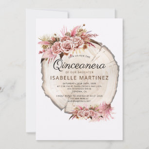 Blommigten Rustic Quinceanera Rosa ros Inbjudningar
